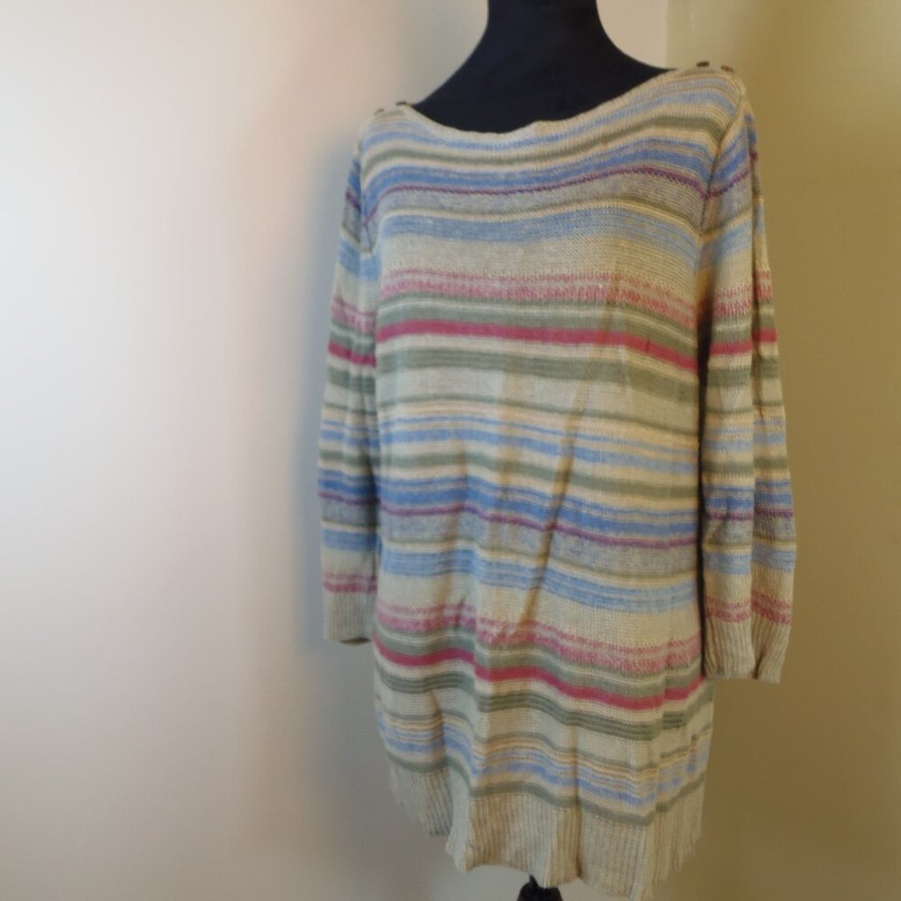 LRL Ralph Lauren Jeans Co Multi Color Linen XL Striped‎ Pull Over Lagenlook
